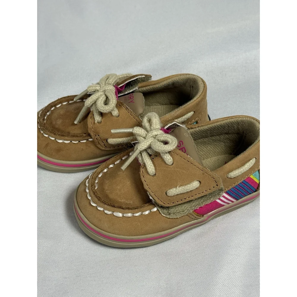 Sperry Top-Siders Intrepid Crib Jr. Pink & Teal Striped Fabric Infant 3M Leather